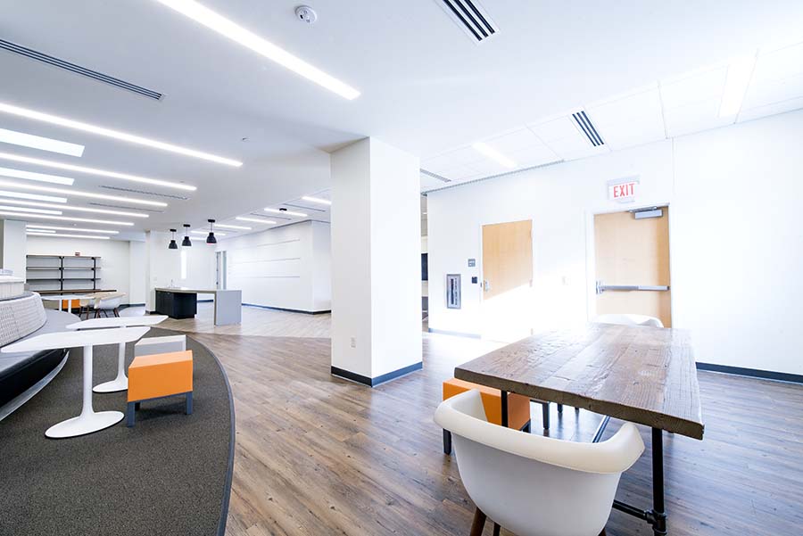 Photo of the Graduate Student Lounge facing the exit door